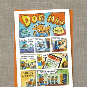 Cartão de convite para história em quadrinhos do Dog Man para impressão (PDF)