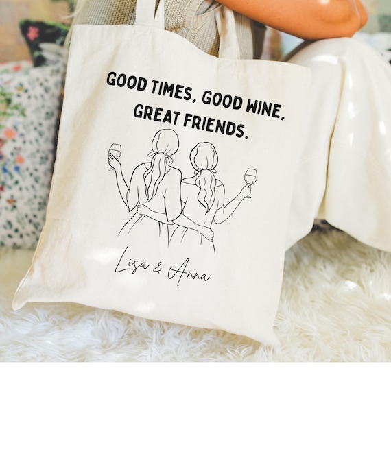 Personalisierte Jutetasche Beste Freundin, Best Friends And WIne Tasche, Geschenk beste Freundin, Weihnachtsgeschenk Freundin
