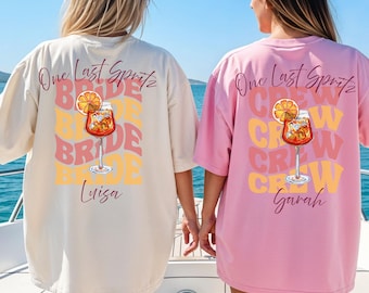JGA Shirt One Last Spritz – Braut & Crew T-Shirts – Personalisiertes Junggesellinnenabschied Shirt mit Namen – Aperol Party Shirt