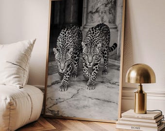 Monochrome Leopard Fashion Wall Art Black and White Leopard Print Luxury Animal Fashion Poster Modern Jungle Decor Digital Download Print