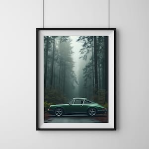 Vintage Grünes Porsche 911 Plakat, 1970er Jahre Retro Auto Kunst, klassisches Porsche 911 Grünes Retro Auto Druck Mann Höhle Design Geschenke für Ihn