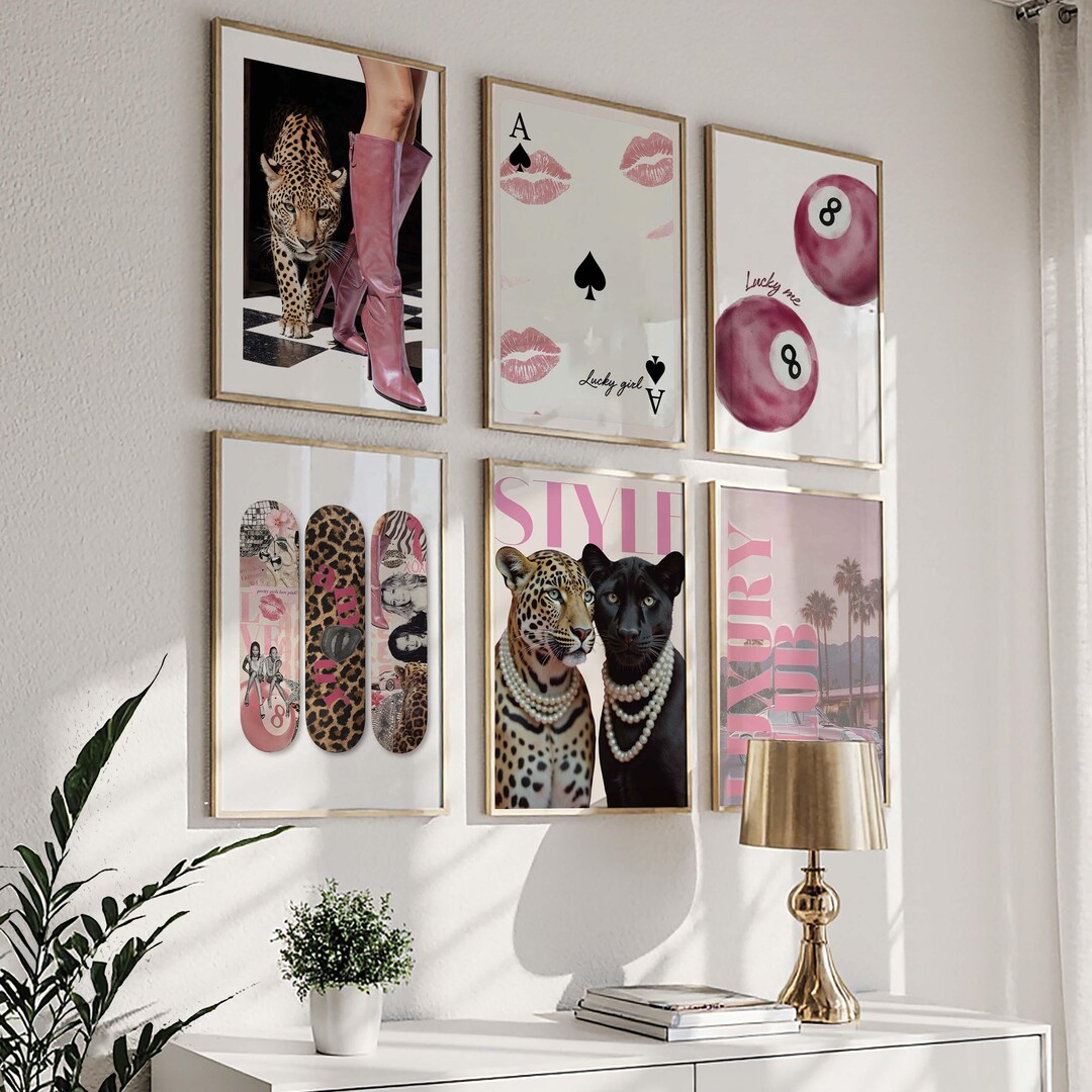 Gallery Girly Prints Pink Fashion Wall Art 6 Prints Set Trendy Leopard ...