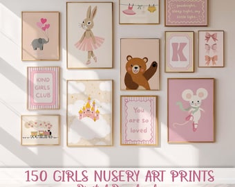 Girl Nursery Print Bundle Set 150+, Pink Baby Room Printable Wall Art, Nursery Posters, Animal Nursery, Girls Room Nursery, Playroom Prints