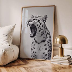 Fashion Stylish Wall Art Print - Trendy Leopard Roar Print - Black and White - Home Decor - Printable Wall Art - Digital Download