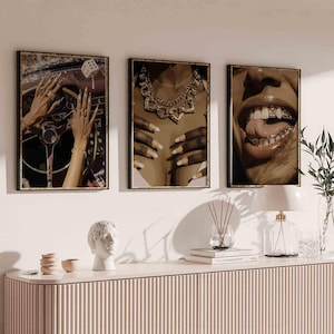 3 set art, Fashion Wall Art Set of 3 | Black Woman Luxury Prints | Black Girl | Luxury Poster | Chic Glam Room Decor for Living Room