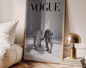 Monochrome Leopard Fashion Wall Art Black and White Leopard Print Luxury Animal Fashion Poster Modern Jungle Decor Digital Download Print