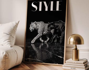 Leopard & Panther Poster Wall Art, Trendy Aesthetic Poster, Leopard Print, Luxury Apartment Decor, Fashion Art Print, Digital File