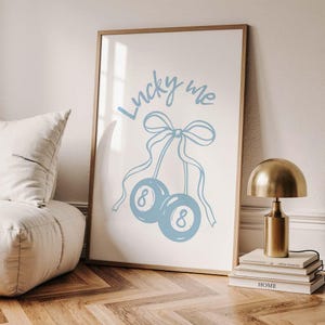 Lucky Me 8 Ball Art Print Poster, Vintage Food Print, Trendy Retro Print, Cherry Illustration,Girly Summer Print,Aesthetic Trending Wall Art