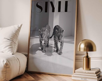 Monochrome Leopard Panther Fashion Wall Art Black and White Leopard Print Luxury Animal Fashion Poster Modern Decor Digital Download Print