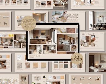 Interior Design Template Client Presentation Canva Template | Editable Client Proposal Mood Board & Portfolio Kit for Interior Designers