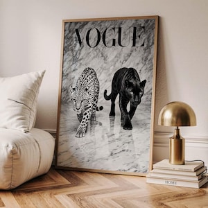 Monochrome Leopard Panther Fashion Wall Art Black and White Leopard Print Luxury Animal Fashion Poster Modern Decor Digital Download Print