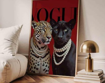 Luxury Leopard & Panther Poster Wall Art, Red Aesthetic Poster, Leopard Print, Luxury Apartment Decor, Fashion Art Print, Digital File