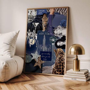 Trendy Navy Blue Wall Art, Aesthetic Collage Poster, Black and White Trendy Fashion Stylish Prints Aesthetic Girly Wall Art Fashion Magazine