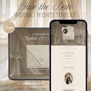 Old Money Save The Date Wedding Website Template | Interactive Canva Wedding Website Template with Countdown RSVP | Editable Digital Invite