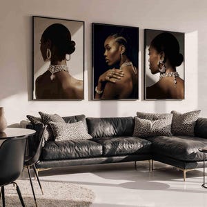 Set of 3 Luxury Black Woman Art, Black Girl Room Decor, Printable Home Decor, Black Girl Wall Art, Trendy Black Girl Wall Art, Fashion Decor