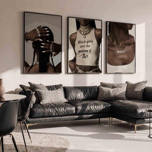 Set of 3 Luxury Black Woman Art, Black Girl Room Decor, Printable Home Decor, Black Girl Wall Art, Trendy Black Girl Wall Art, Fashion Decor