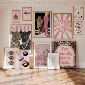 Cheetah Wall Art Set of 12 Pastel Pink Leopard Print Cute Girly Posters for College Dorm Girl Apartment Retro Decor Vintage Digital Download