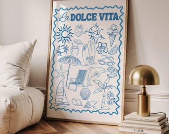 La Dolce Vita Print, Coastal Dorm Room Posters, Girly Summer Print, Aesthetic Trending Wall Art Decor, La Dolce Vita Print, Trendy Coastal