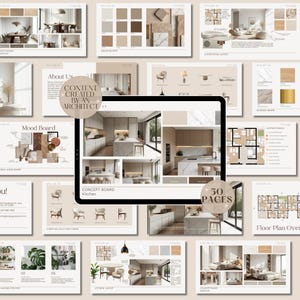 Plantilla de diseño de interiores para presentación de clientes, plantilla de Canva / Tablero de inspiración y portafolio de propuesta de cliente editable minimalista para diseñadores de interiores