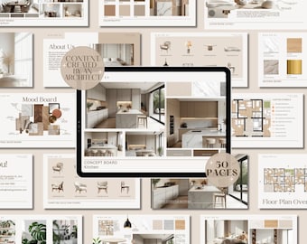 Interior Design Template Client Presentation Canva Template | Minimal Editable Client Proposal Mood Board & Portfolio for Interior Designers