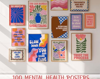 100 Mental Health Posters, Trendy Wall Art for Therapy Office Decor, Mental Health Quotes Posters, Counseling Wall Art, Inspirational Prints