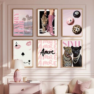 Gallery Girly Prints Pink Fashion Wall Art 6 Prints Set Trendy Leopard Print Magazine Cover Decor Aesthetic Decor Lucky Poster Funky Art
