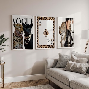 Set of 3 Cheetah Prints, Lucky You Ace Card Trendy Leopard Wall Art Set of 3, Trendy Leopard Aesthetic Lucky Girly Dorm Decor, Cheetah Print
