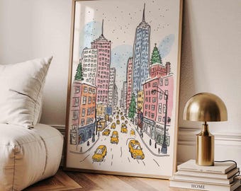 Arte di New York City, poster di New York City, poster con stampa di New York City, stampa alla moda, stampa natalizia, arte murale natalizia, stampa preppy femminile, arredamento per dormitori