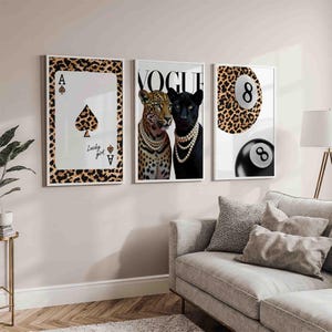 Set of 3 Cheetah Prints, Lucky You Ace Card Trendy Leopard Wall Art Set of 3, Trendy Leopard Aesthetic Lucky Girly Dorm Decor, Cheetah Print