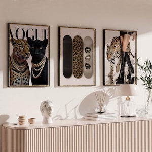 Fashion Stylish Wall Art Print - Trendy Leopard Roar Print Set of 3 - Trendy Leopard Skateboard Poster - Girly Wall Art - Digital Download