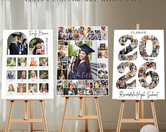 Graduierung Willkommensschild | Abschluss-Foto-Collage-Vorlage | Abschlussfeier Poster Display | Abitur Geschenk Senioren | Jahrgang 2026