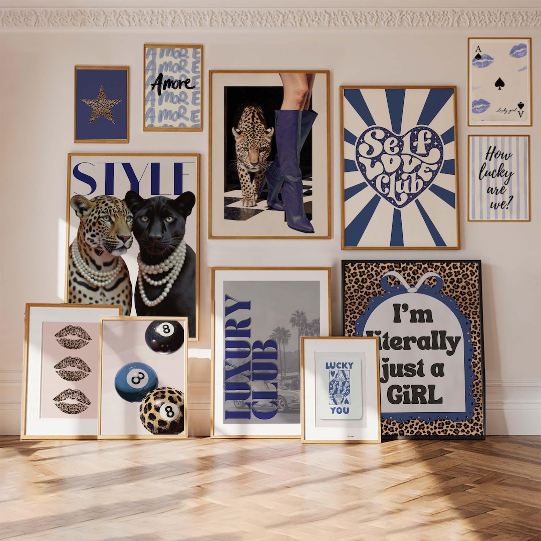 Cheetah Wall Art Set of 12 Blue Leopard Print Cute Girly Posters for ...