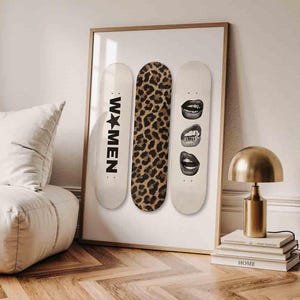 Trendy Leopard Skateboard Poster Wall Art Black and White Trendy Fashion Stylish Aesthetic Girly Wall Art Fashion Magazine