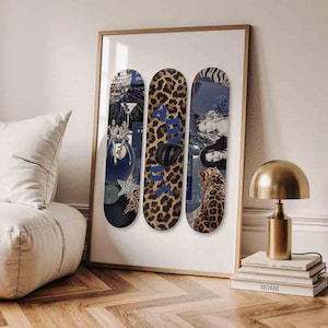 Trendy Blue Leopard Poster Skateboard  Wall Art Blue Fashion Wall Art Trendy Fashion Stylish Aesthetic Girly Wall Art Fashion Magazine
