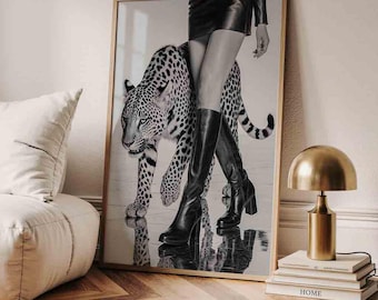 Luxury Leopard Poster Wall Art, Black&White Aesthetic Poster, Leopard Print, Luxury Apartment Decor, Fashion Art Print, Digital File