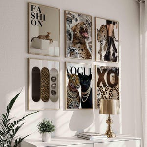 Fashion Stylish Wall Art Print - Trendy Leopard Roar Print Set of 6 - Leopard Fashion - Cheetah Wall Art - Girly Posters College Dorm Girl