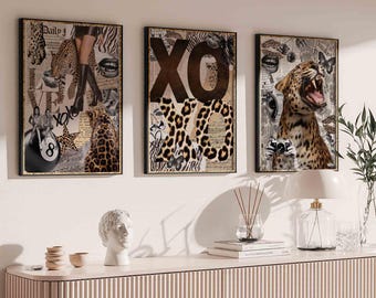 Fashion Stylish Wall Art Print - Trendy Leopard Roar Print Set of 3 - Cheetah Prints - Home Decor - Trendy Aesthetic Digital Download
