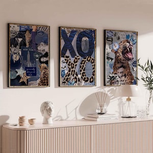 Trendy Leopard Roar Print - Blue Fashion Stylish Wall Art Print - Cheetah Prints - Aesthetic Collage Poster - Trendy Aesthetic Download