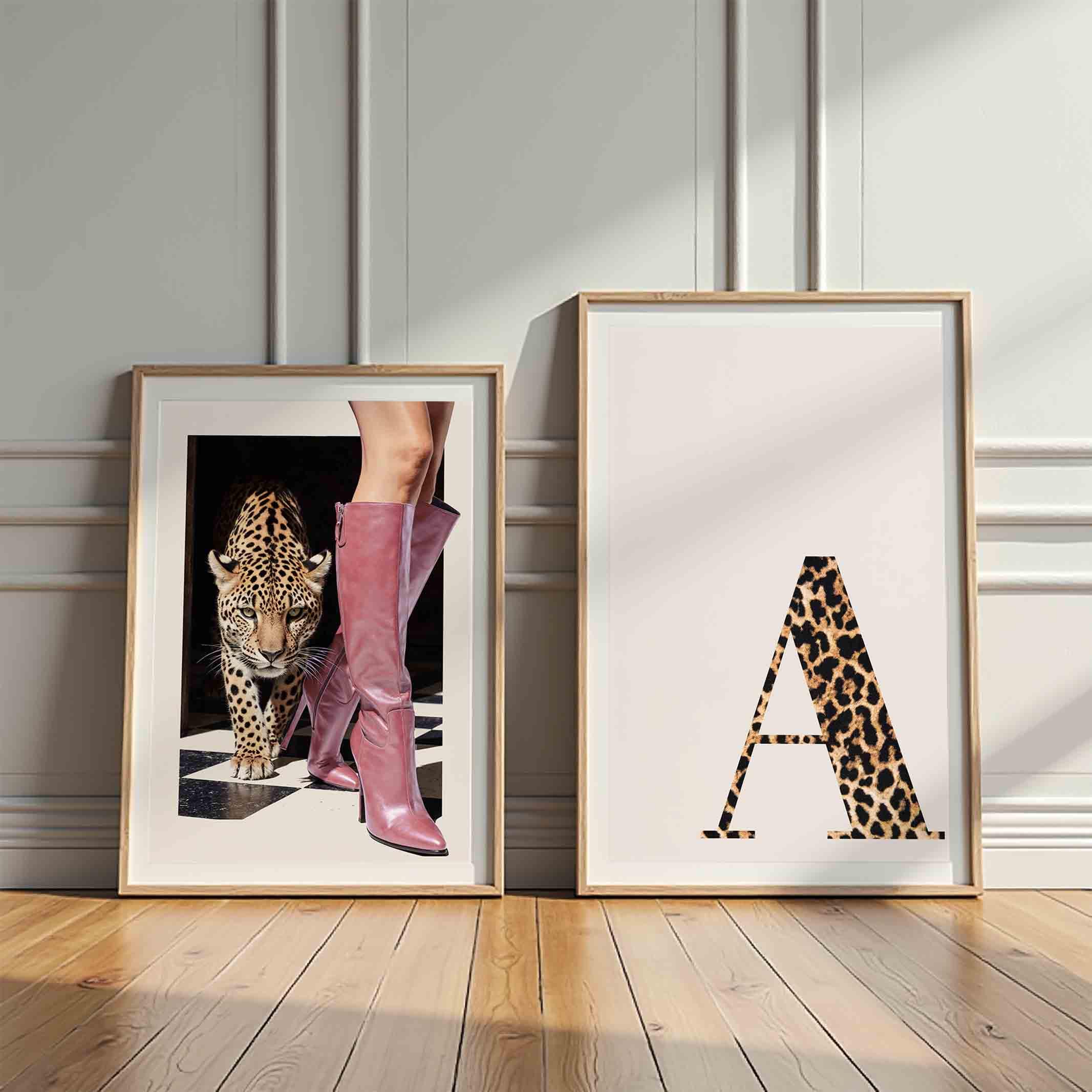 Leopard Initial Print, Initial Poster, Leopard animal wall art, Chic Girly Dorm Decor Wall Art Leopard Print Art