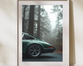Car Poster, 1970s Retro Car Art, Vintage Poster,  Classic car Green Retro Car Print Man Cave Design Gifts for Him