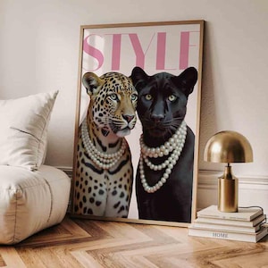 Luxury Leopard & Panther Poster Wall Art, Pink Aesthetic Poster, Leopard Print, Luxury Apartment Decor, Fashion Art Print, Digital File