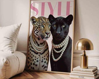 Luxury Leopard & Panther Poster Wall Art, Pink Aesthetic Poster, Leopard Print, Luxury Apartment Decor, Fashion Art Print, Digital File