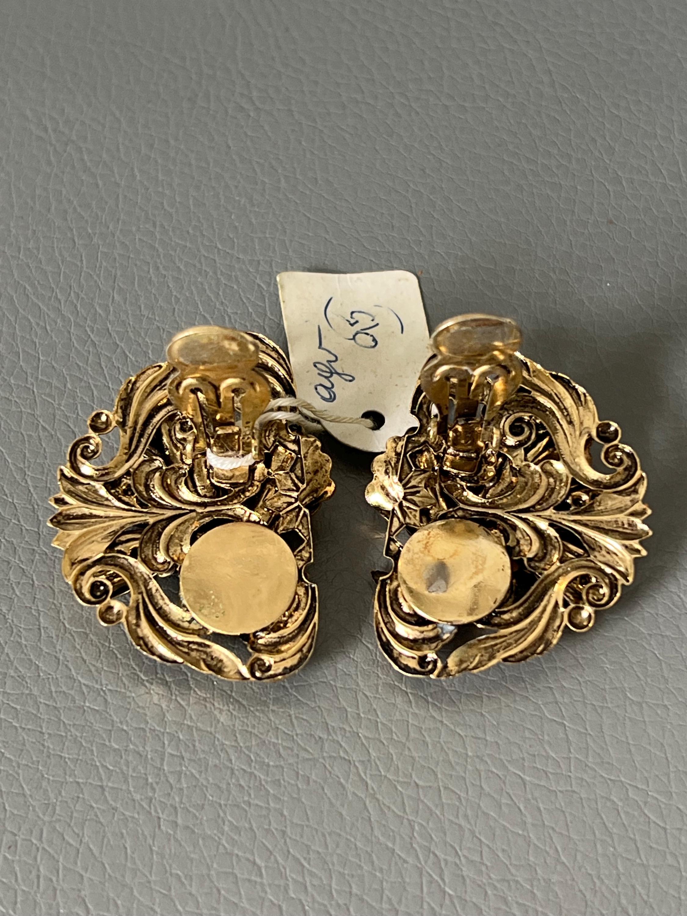 Boucles D'oreilles Clips Vintage En Verre Vert Clair - Style Années 50 - Occasion