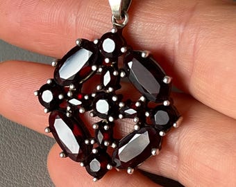 Antique 925 Silver Garnet Pendant, Art Deco Jewelry
