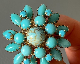 Vintage Brooch Blue Glass 1980s