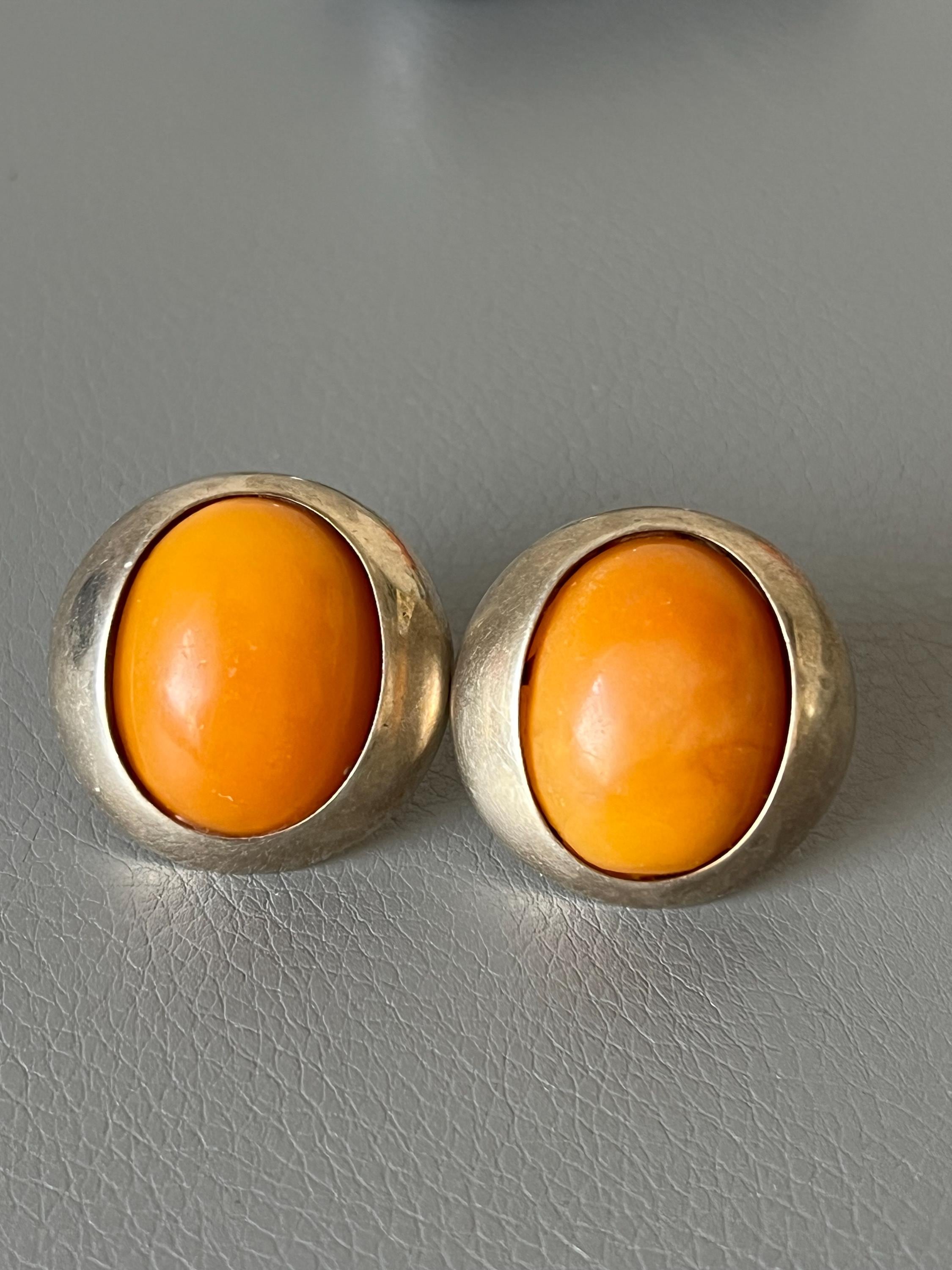 Boucles D'oreilles Clips En Ambre Véritable, Forme Trapèze Rétro Années 80