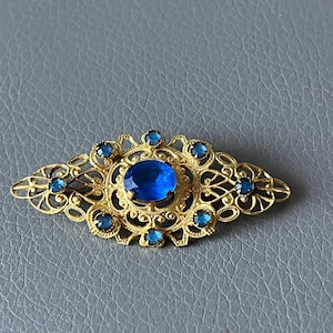 Vintage Czech Brooch with Blue Stones