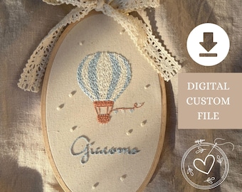 Embroidery Design for Boys, Hot Air Balloon Digital Pattern, Boys Embroidery Initials, Custom Alphabet Embroidery, Boys Embroidery Files