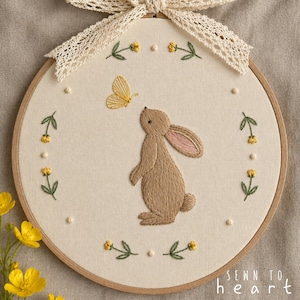 Bunny Hand Embroidery Pattern, Woodland Embroidery Designs, Woodland Bunny Embroidery Design, Mini Bunny Embroidery, Floral Bunny Embroidery