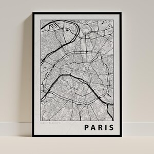 Póster con mapa de París - Impresión minimalista en blanco y negro, decoración para el hogar y la oficina, regalo para viajeros (retrato)